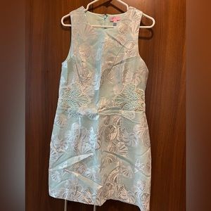 EUC Lilly Pulitzer Aqua Seashell Embroidered Shift Dress - size 10!